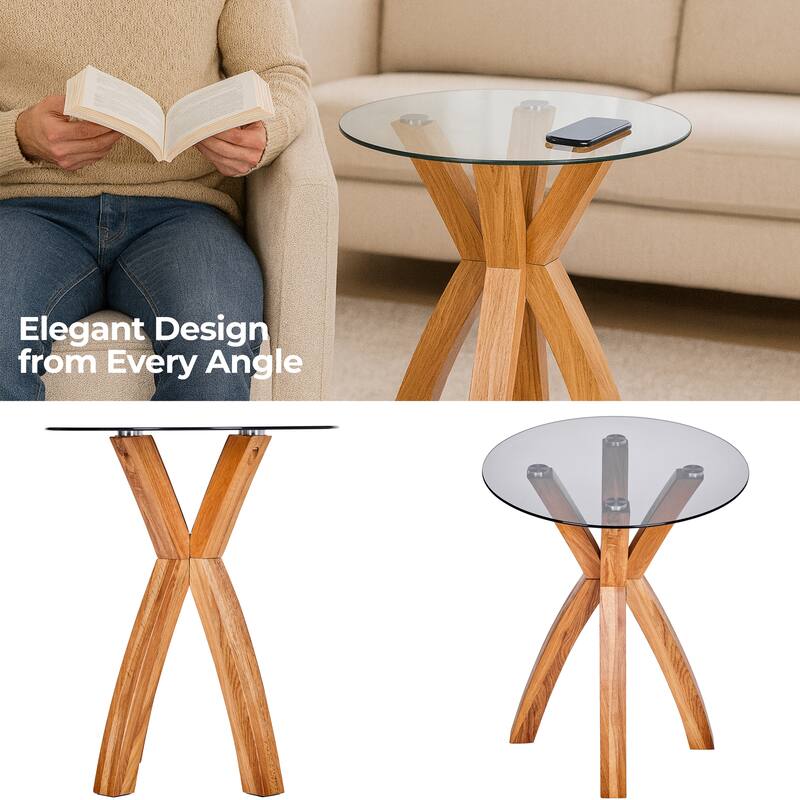 Modern Nesting Table Glass End Table with Criss Cross Base 24" Round