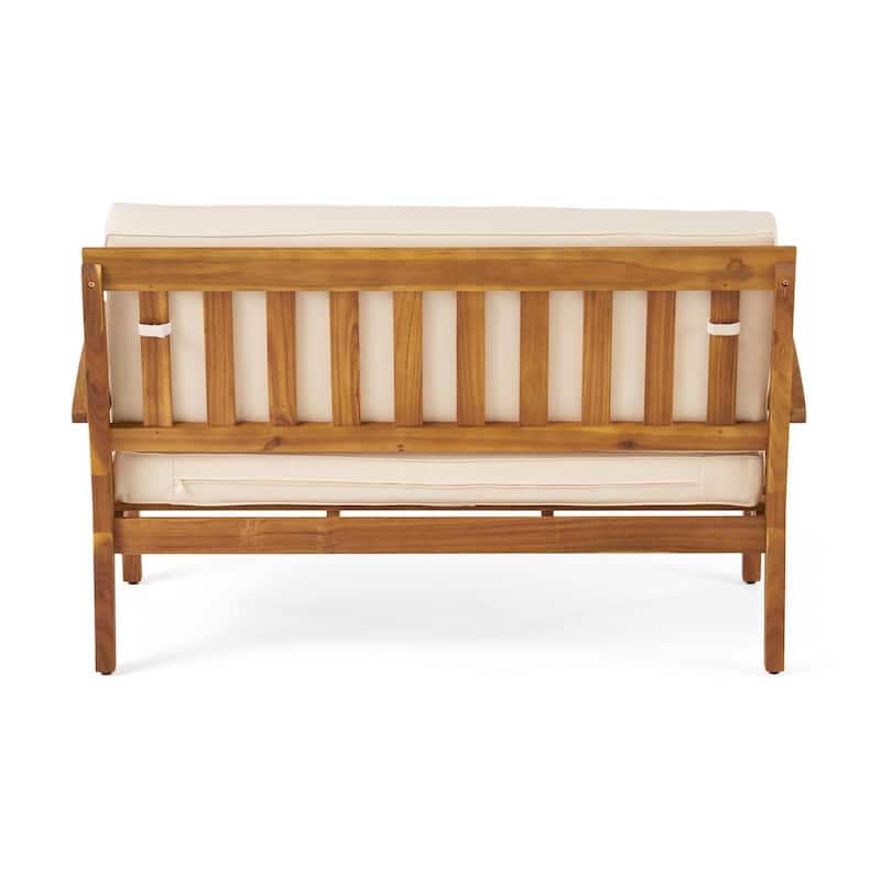 Peyton Outdoor Cushioned Acacia Wood Loveseat and Table Set by Christopher Knight Home