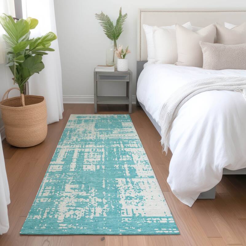 Premium Washable Super Soft Abstract Pixel Mayfield Rug - Aqua - 2'3" x 7'6"