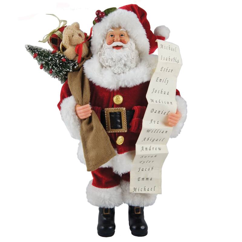 12" Standing Santa Claus Christmas Figure with List