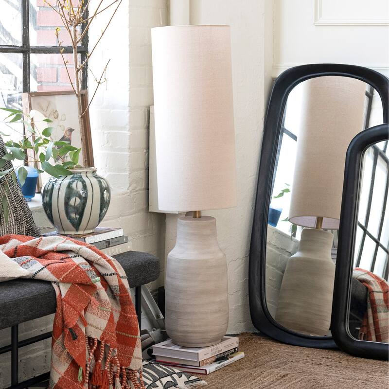 Ceramic Floor Lamp with Linen Shade - 11.0"L x 11.0"W x 44.5"H