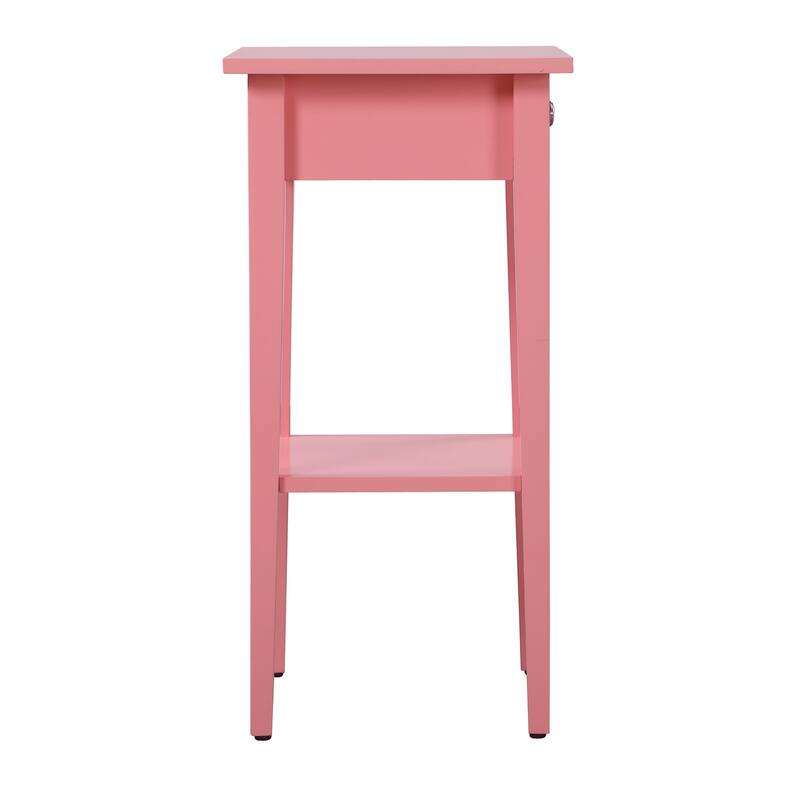 1-Drawer Pink Nightstand with Open Shelf, 28 Inch Easy Assembly Wood Bedside Table for Bedroom Storage