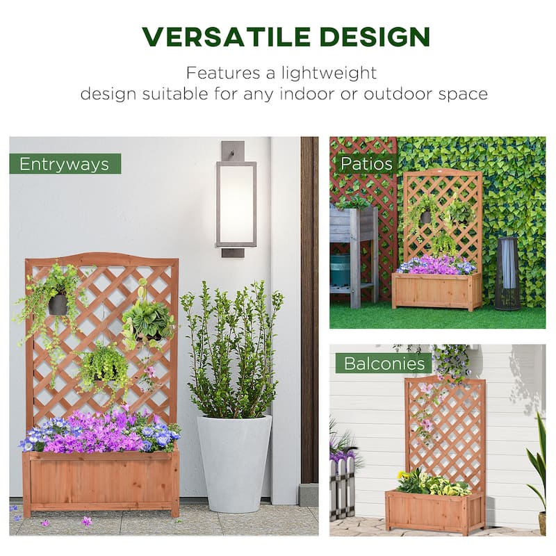 Wooden Raised Garden Bed Large Decorative Flower Racks Deep Trough Flower Beds with Trellis and Bottom Draining Slits for Patio