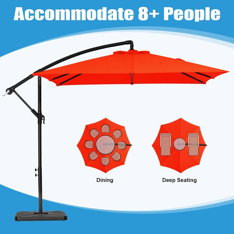 8ft×8ft Square Steel Crank-lift Cantilever Umbrella With Weighted Base