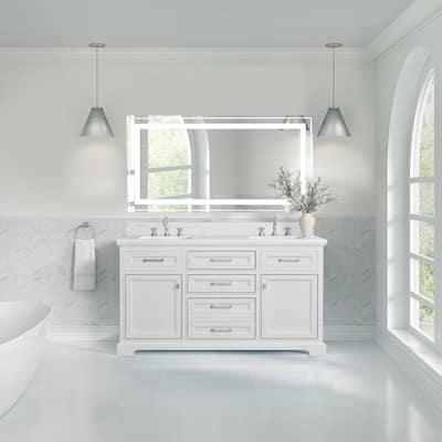 AstralLight 60 in. Double Sink Freestanding White Bath Vanity with White Quartz Stone Top