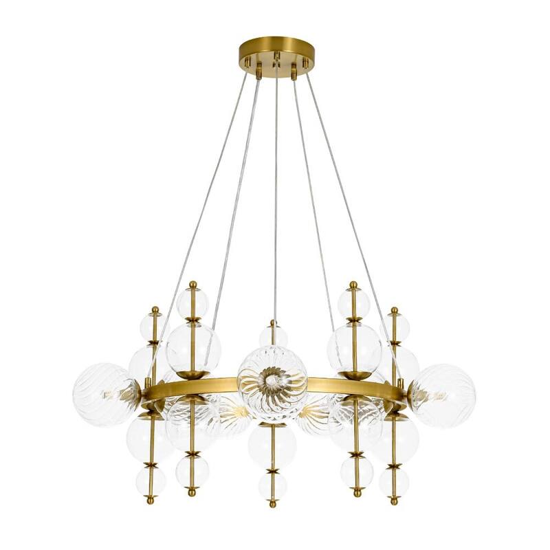 Mid-Century 10-Light Glass Globe Bubble Round Wheel Chandelier