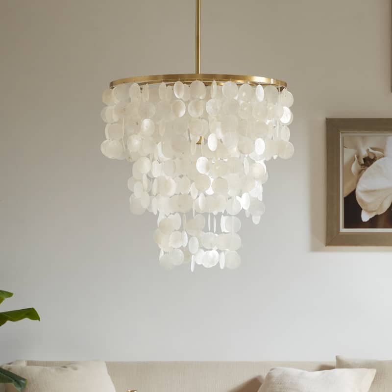 INK+IVY Isla Dimmable Layered Capiz Chandelier