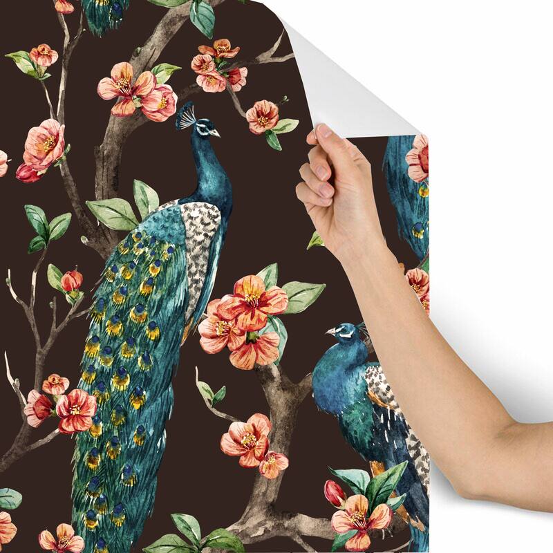 Bournie Watercolor Peacocks Peel and Stick Wallpaper - 10'ft H x 24''inch W