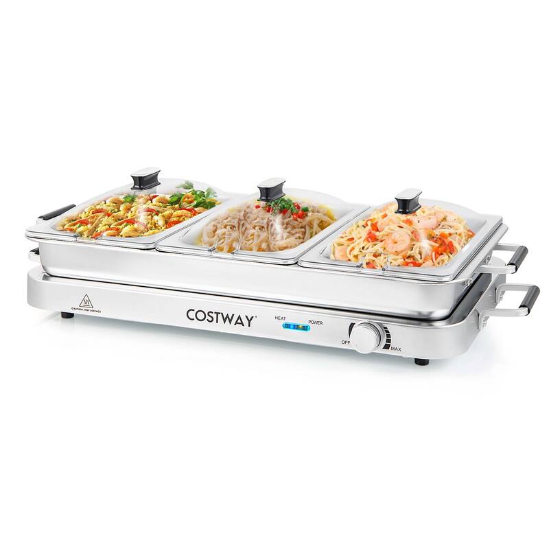 Costway Food Warmer Buffet Server 450W Stainless Steel Electric - See Details - Silver - See Details