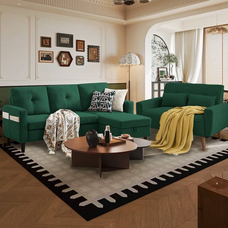 3 Pieces Living Room Set with Storage Ottoman
