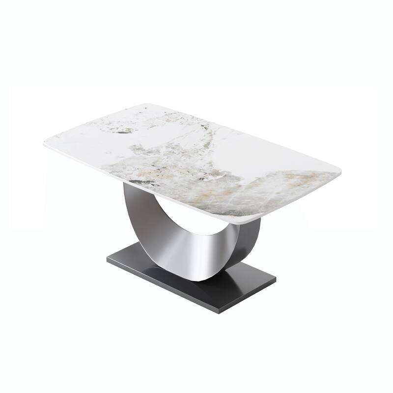 63"Rectangle Dining Room Table with U-Shape Stainless Steel Pedestal for Kitchen/Living Room(Table Only)