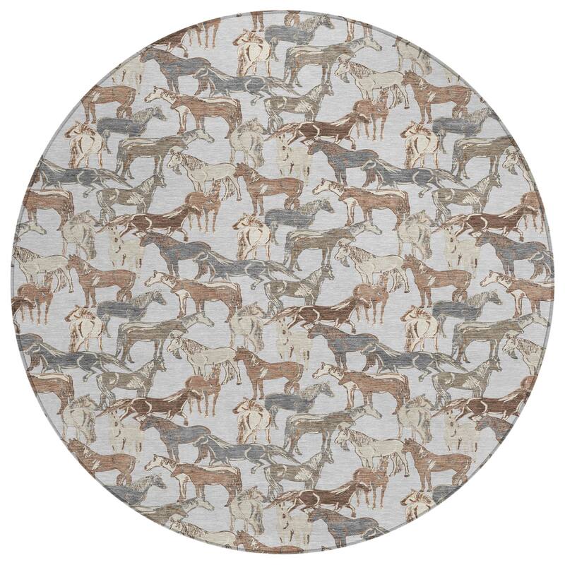 Machine Washable Indoor/ Outdoor Horse Herd Chantille Rug