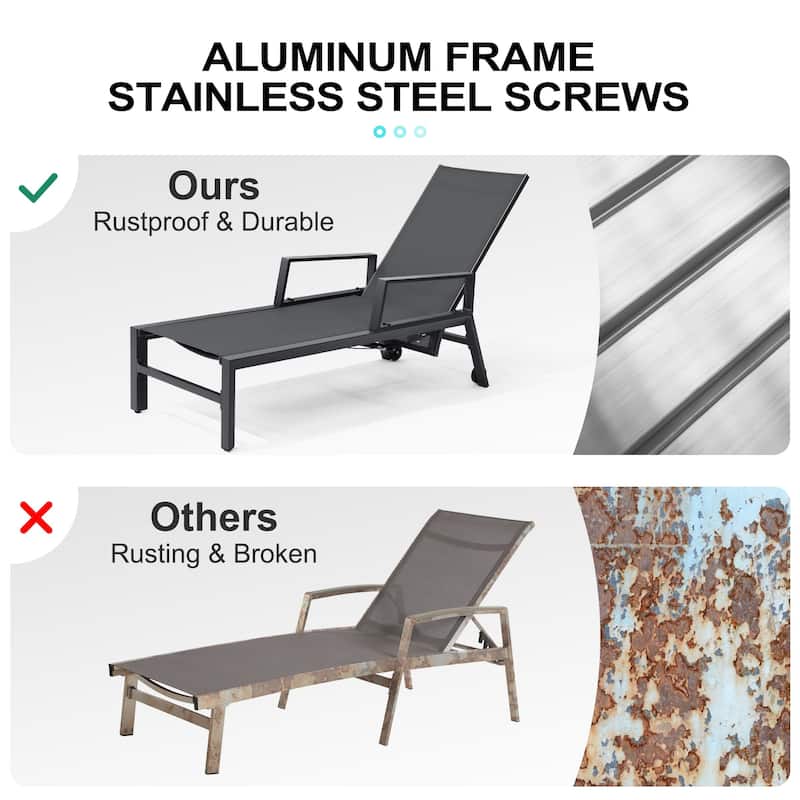 Outdoor Aluminum Patio Lounge Chair Set Side Table and Chaise Lounges with Wheels