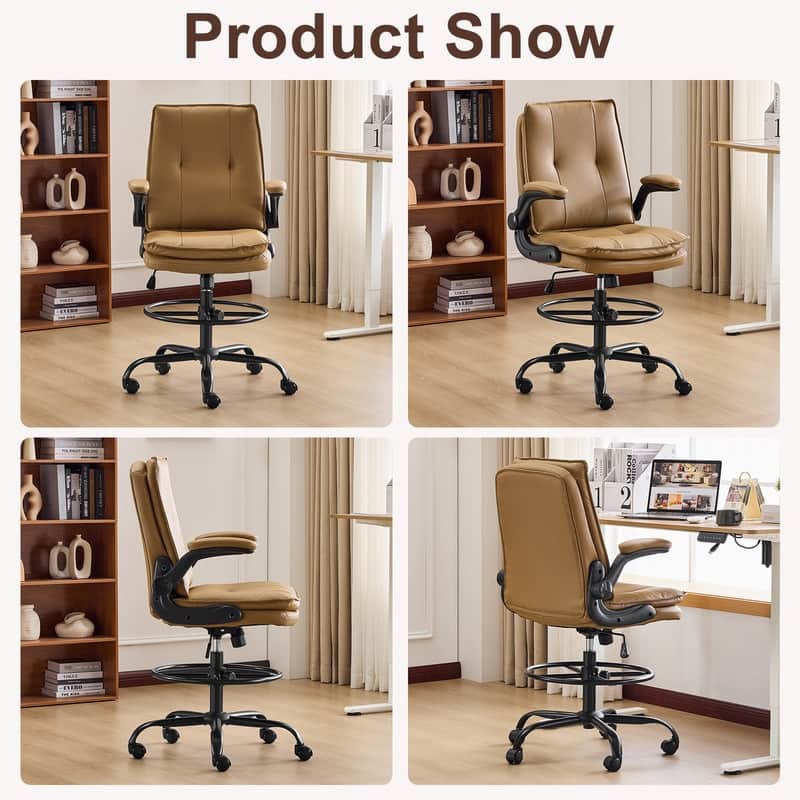 PU Tall Office Chair Drafting Chair With Adjustable Footrest Ring