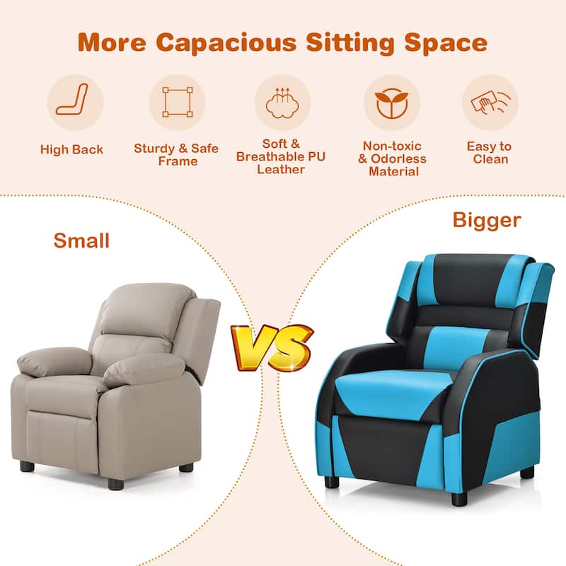 Costway Kids Youth Gaming Sofa Recliner w/Headrest & Footrest PU