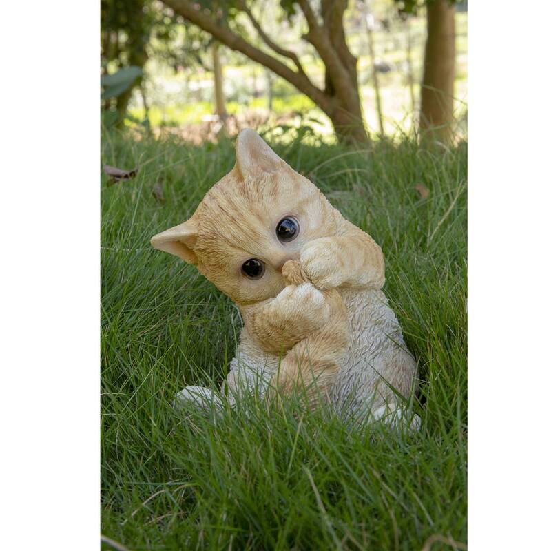 7" Tabby Kitten Playing with Tail Outdoor Garden Statue