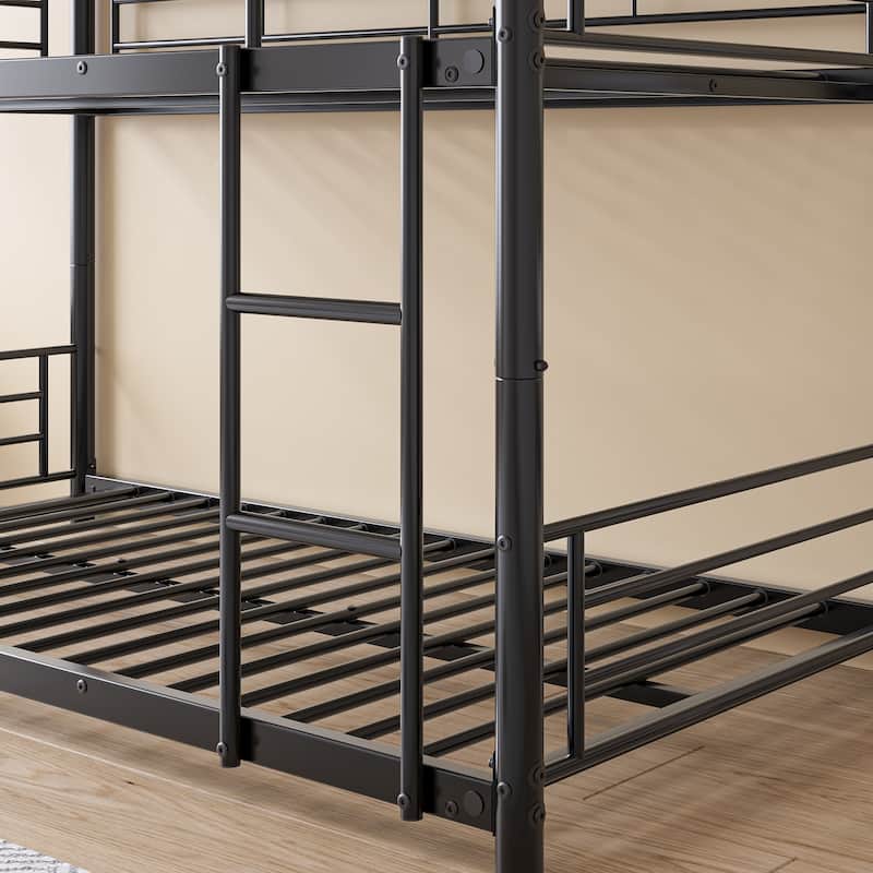 Metal Triple Bunk Bed,Twin Over Twin Bunk Bed for 3, 3 Beds with Guardrail and Ladder, Heavy Duty Triple Bed Frame for Teenagers