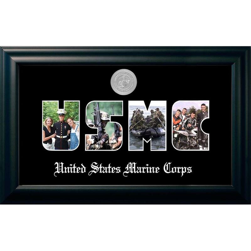 Patriot Frames Marine Collage Black Photo Frame Silver Medallion