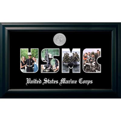 Patriot Frames Marine Collage Black Photo Frame Silver Medallion