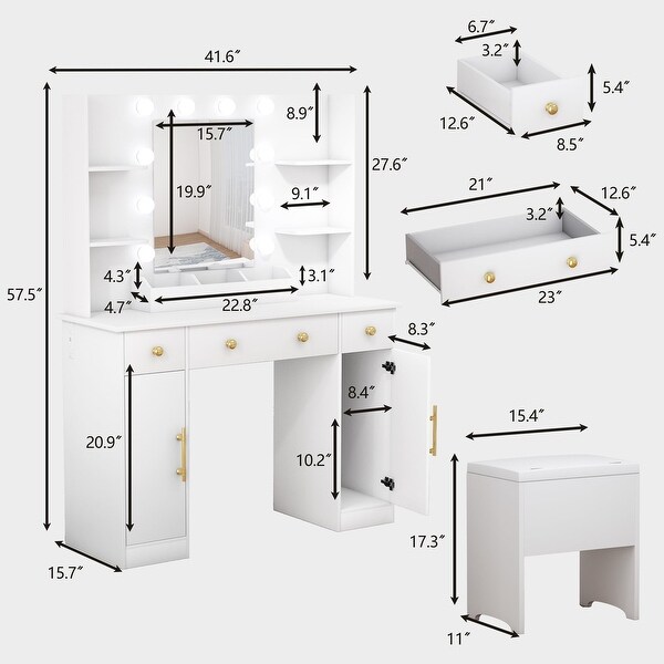 照明付き化粧台-Dressing table with lighting PAKASEPT Makeup Vanity Desk with Lights, Extendable Vanity