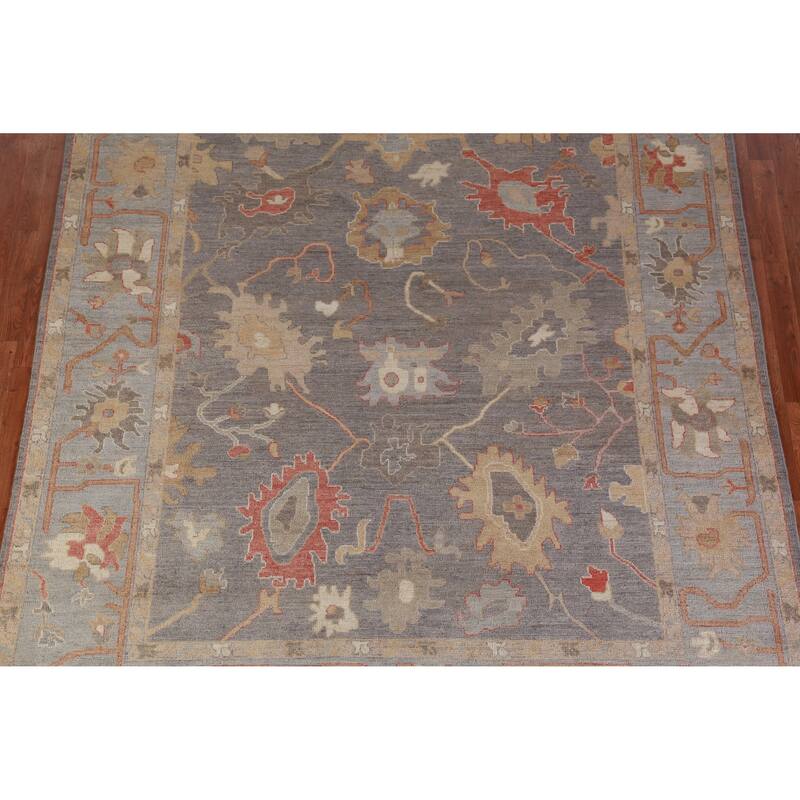 Hand Knotted Oriental 100% Wool Carpet Transitional All-Over Greys & Charcoal Oushak Area Rug - 9' 9'' X 8' 0''