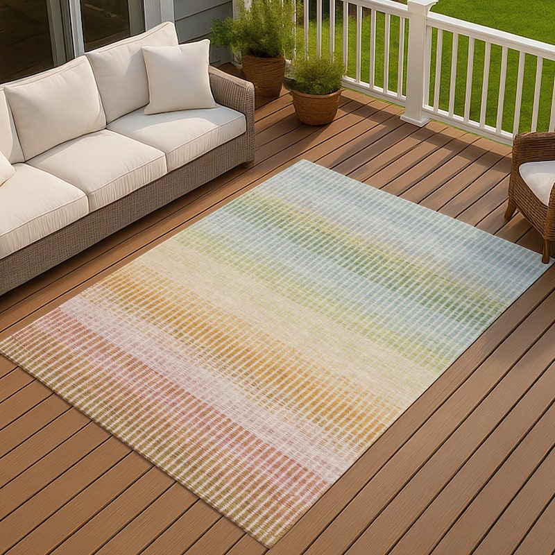 Machine Washable Indoor/ Outdoor Contemporary Stripes Chantille Rug - Salmon - 3' x 5'
