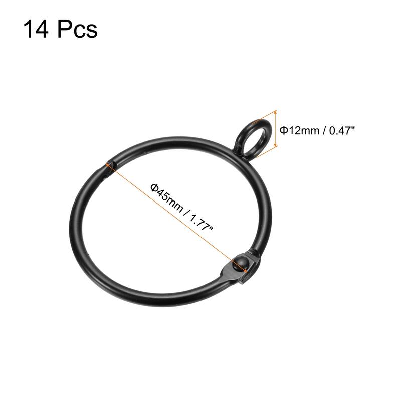 14 PCS Openable Curtain Rod Rings with Eyelets - Black - 1.5 Inch