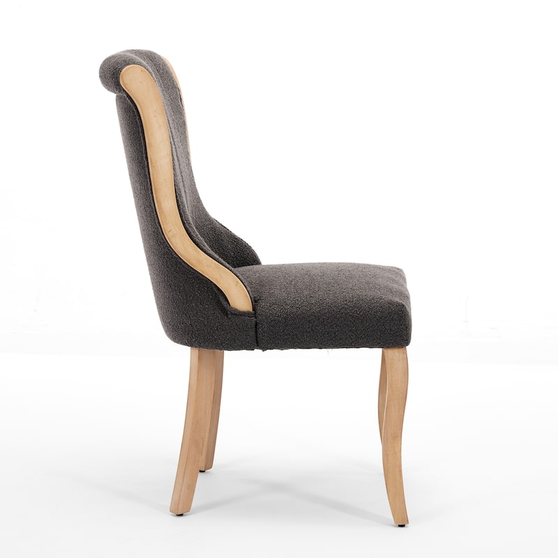 Snow Velvet Dining Chairs, Mid-Century Style with Curved Wood Trim & Sculpted Legs, Set of 2, Gray