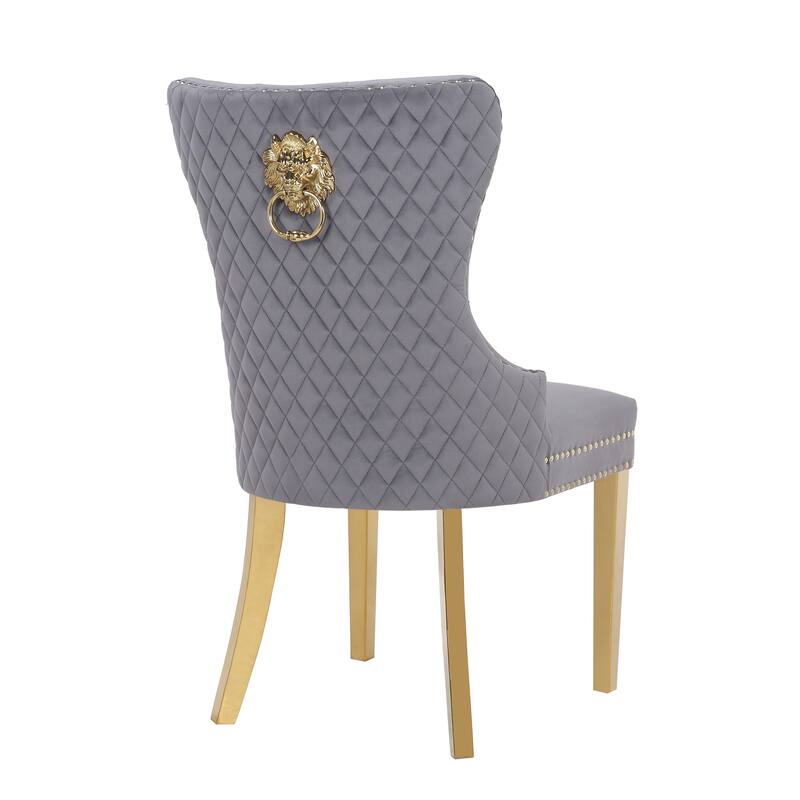 Modern Set of 2 Dining Chairs with Button Tufted Upholstered Back, Nailhead Trim, Stainless Steel Legs for Dining Room