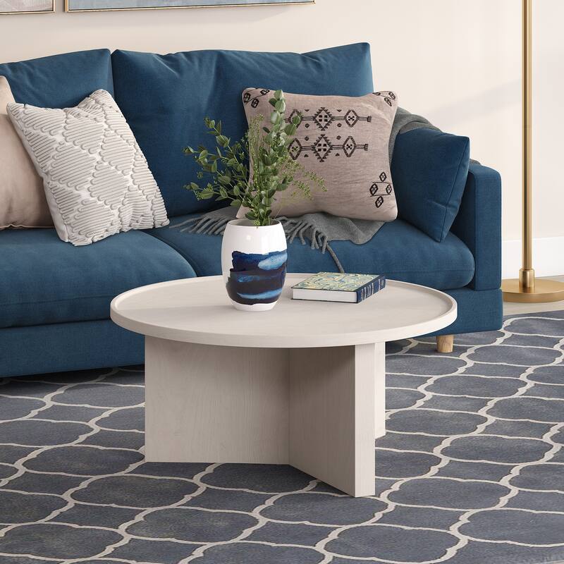 Gunnar 32" Wide Round Coffee Table - 32" Wide - Alder White