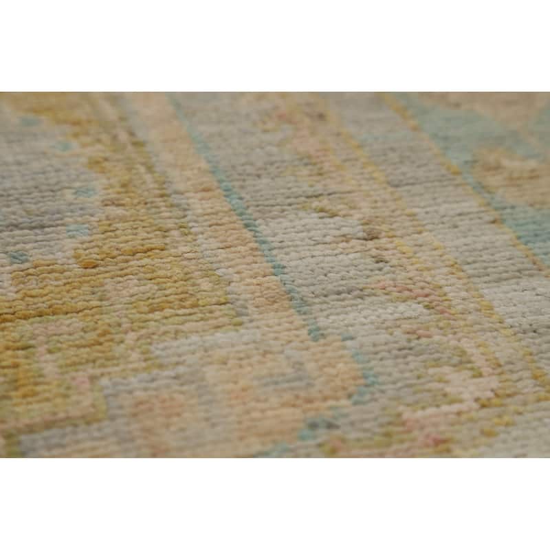 Hand Knotted Oriental 100% Wool Carpet Transitional Geometric Navy Blue & Blues Oushak Runner Rug - 11' 6'' X 2' 9''