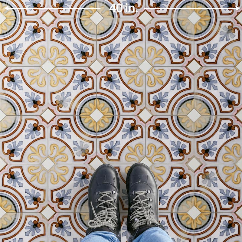 Merola Tile Vaudeville Octagon Deco Diglas with Taco Nacar 7-7/8" x 7-7/8" Porcelain Floor and Wall Tile