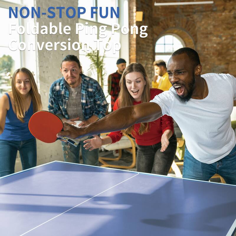 108”L x 60”W Blue Foldable Table Tennis Conversion Top with Net and EVA Foam Pads - 108”L x 60”W