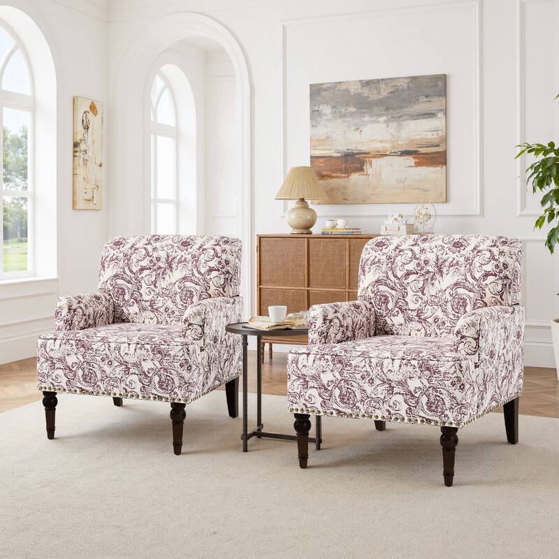 Linen Upholstered Armchair Nailhead Trim Accent Chair