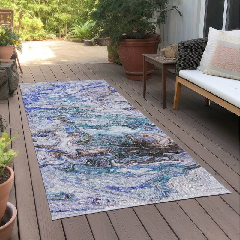 Machine Washable Indoor/ Outdoor Chantille Abstract Contempoary Rug