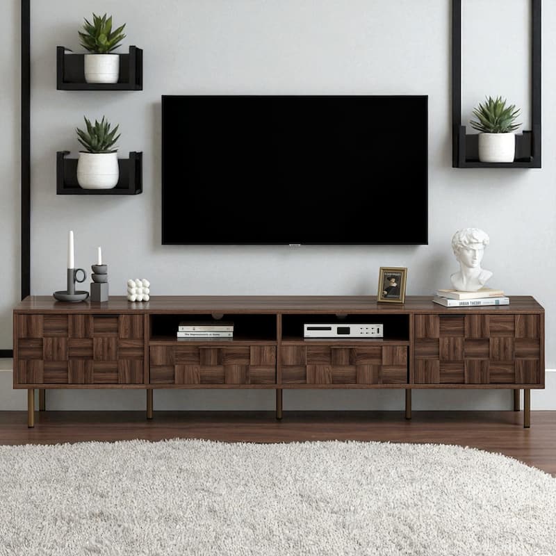 Mid Century Modern 78.7'' TV Stand for TVs up to 85", Entertainment Console with Storage, 2 Drawers & Cabinets - Dark Brown