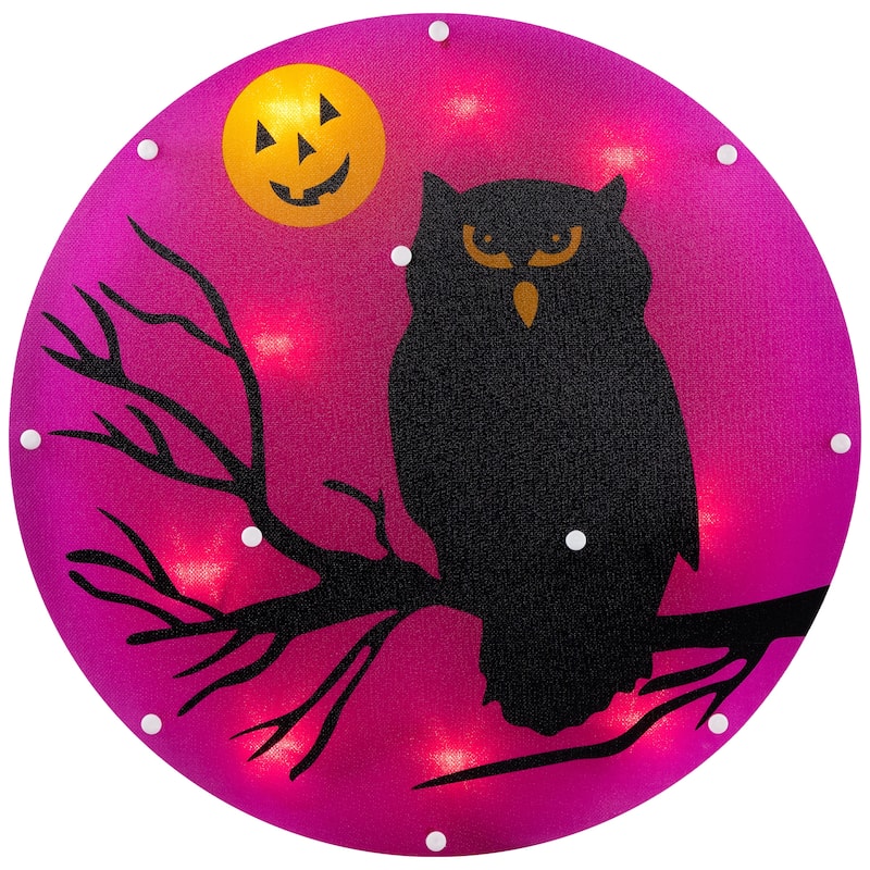 Lighted Owl and Jack O' Lantern Halloween Window Decoration - 13.75"