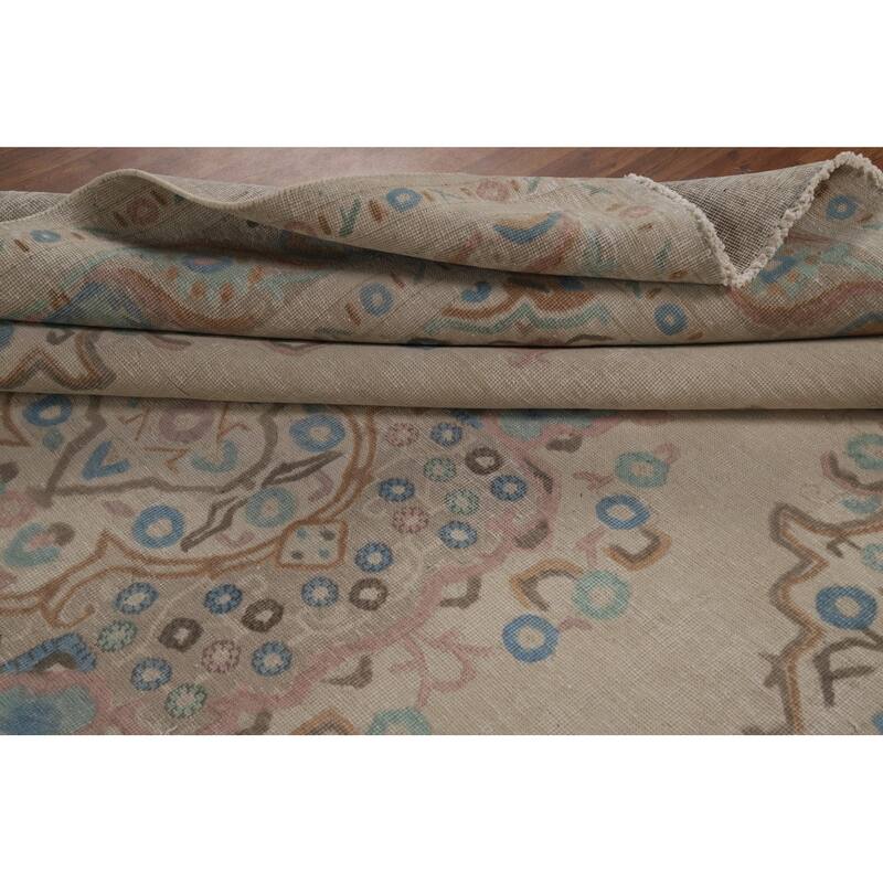 Beige / Ivory Medallion Tabriz Persian Rug Hand-Knotted Wool Carpet - 8'0"x 11'4"