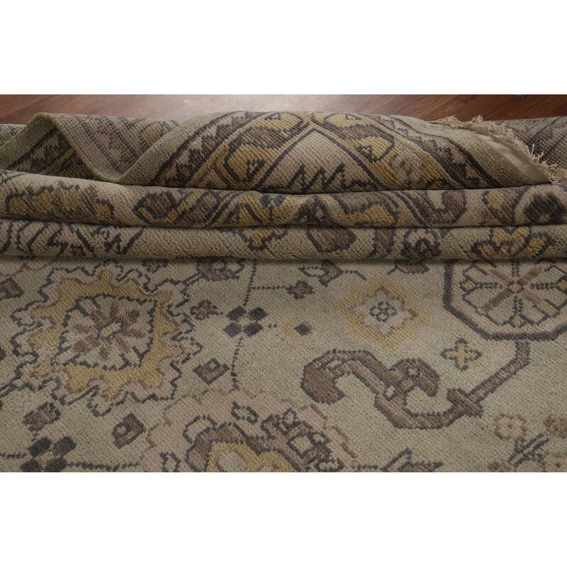 Green Floral Oushak Indian Area Rug Hand-Knotted Wool Carpet - 9'0" x 12'2"