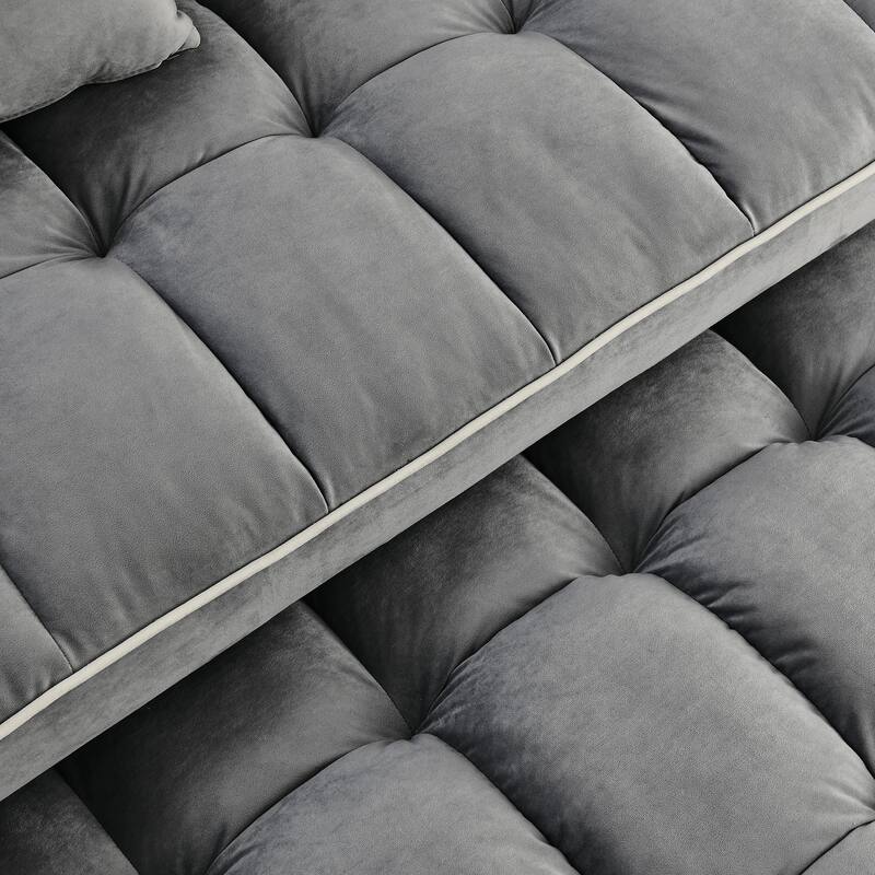 Modern Sofa Velvet Pull-out Bed, Adjustable Back and with USB Port