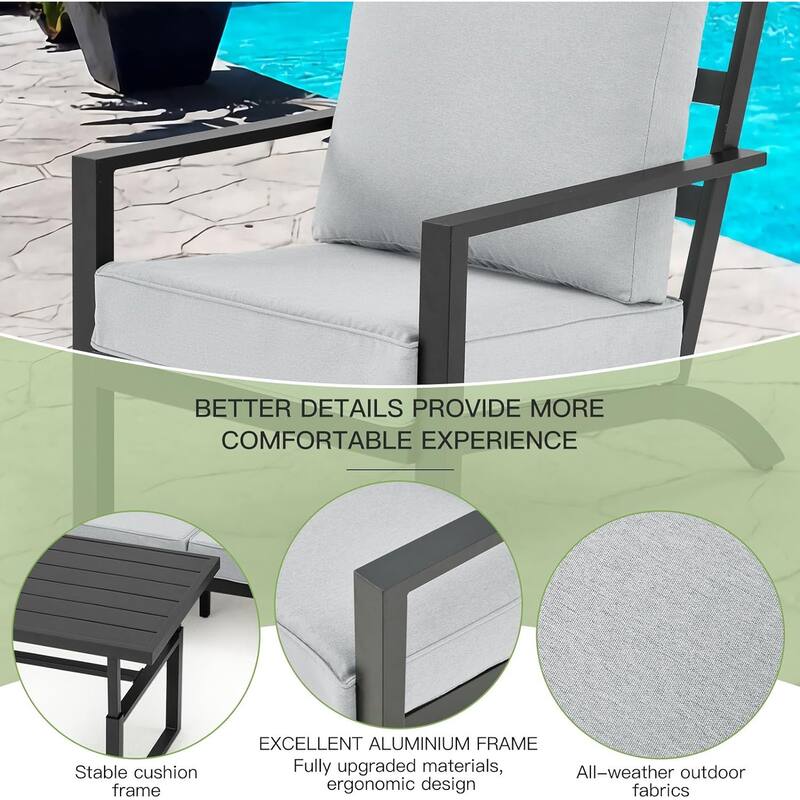 AECOJOY Aluminum Patio Furniture Set Outdoor Conversation Table and Chair