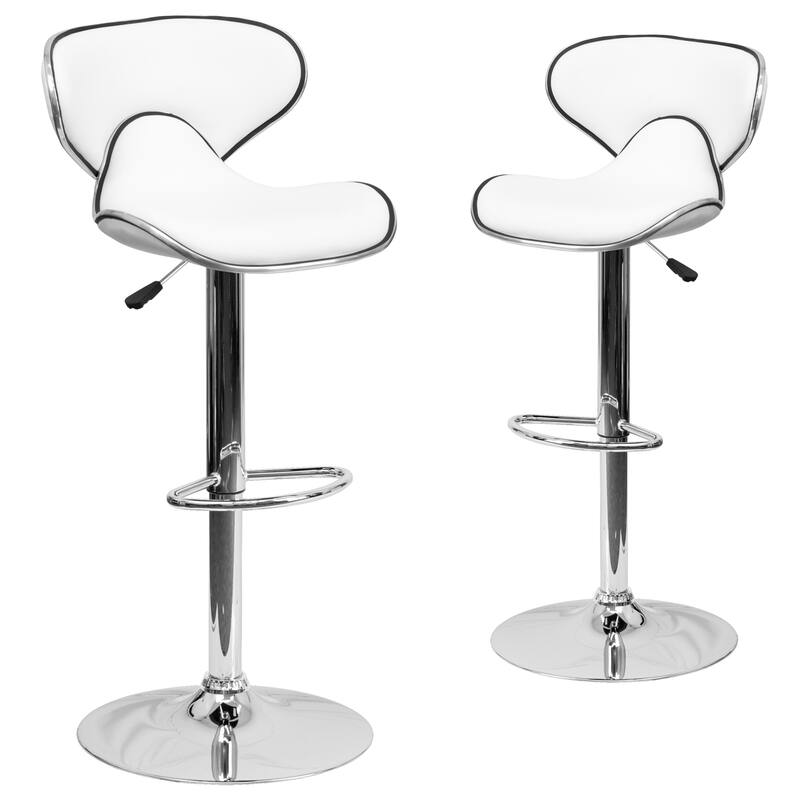 2 Pack Contemporary Mid-Back Vinyl Adjustable Height Barstool with Chrome Base - 16"W x 17.5"D x 34.5" - 43"H