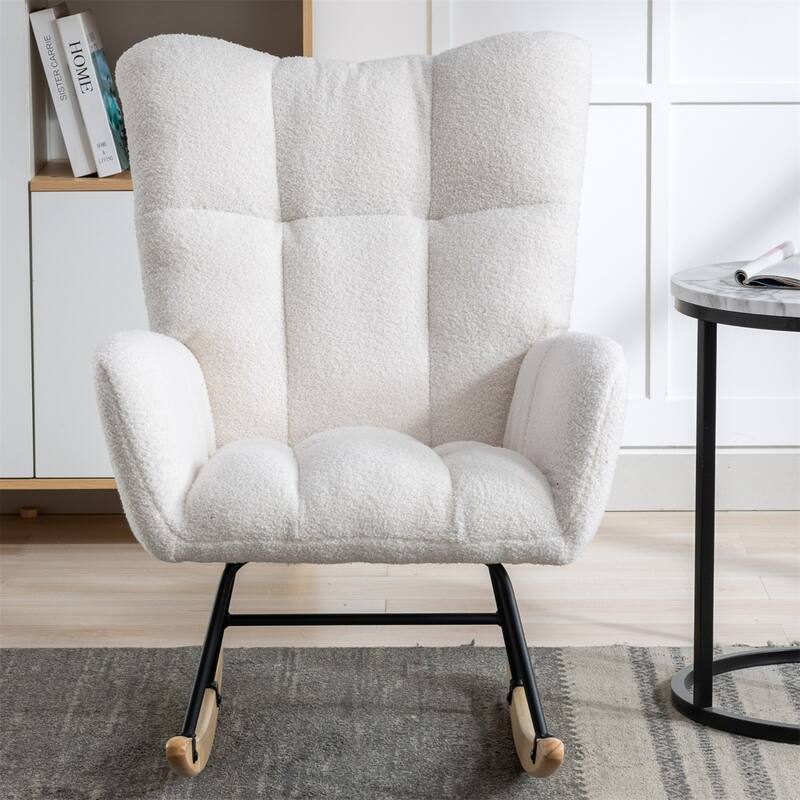 Rocking Chair Upholstered Glider Rocker Rocking Accent Chair Padded Seat with High Backrest Armchair