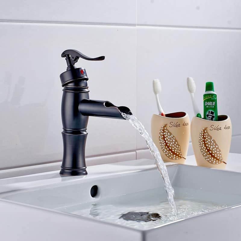 Oil Rubbed Bronze Bathroom Faucet Waterfall Vessel Sink Faucet - 9.05" x 5.7"