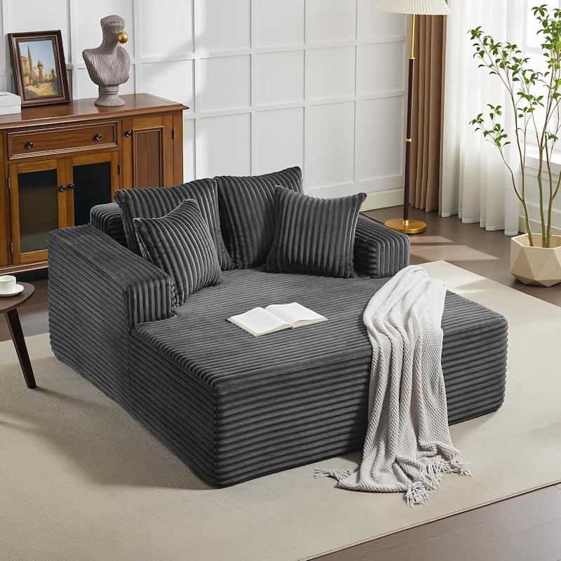 Oversized 2‑Person Chaise Lounge Chair, Sofa Bed with 4 Pillows - Grey
