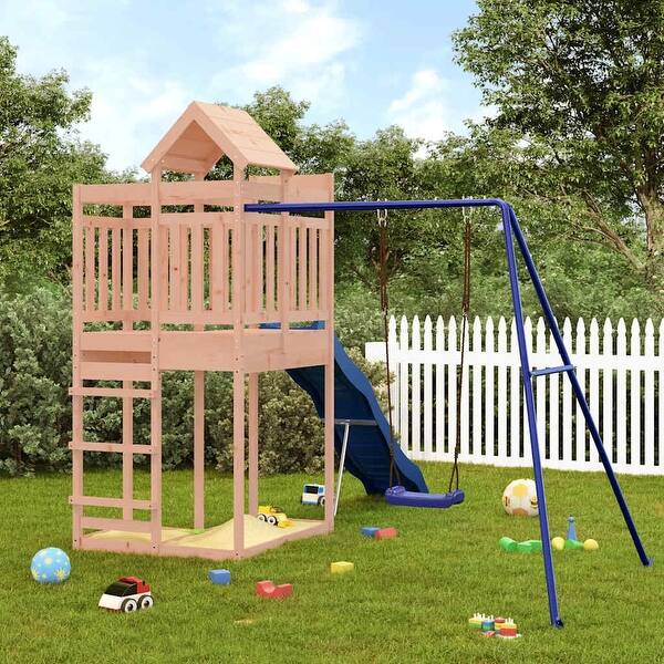 slide 2 of 20, vidaXL Swing Set Outdoor Backyard Wooden Playground Equipment for Kids Age 3-8 114.6" x 146.9" x 93.7" Douglas