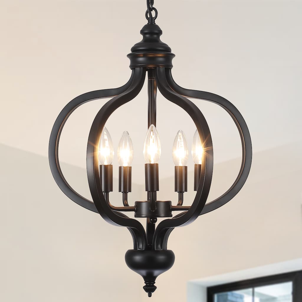 5-Light Metal Lantern Rustic Chandeliers for Entryway Hallway