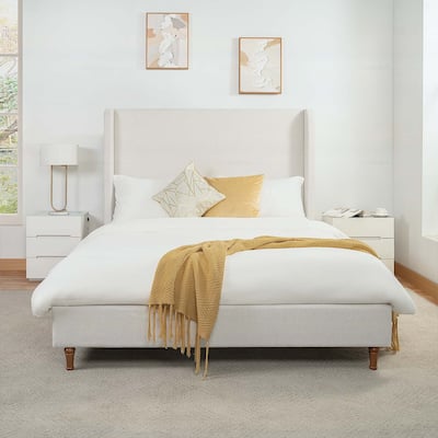 Retro Simple Style High Headboard Upholstered Platform Bed,Premium Chenille