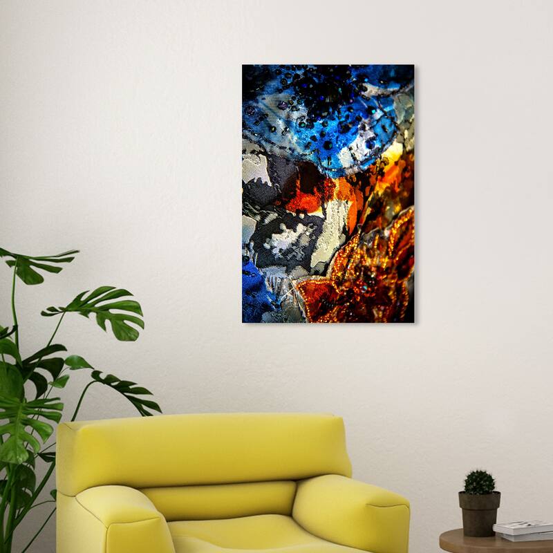 Wynwood Studio Canvas Fashion Mark Zunino - Amber Florals and Saphire Tides II Blue and Modern Wall Art Canvas Print - 30 x 20