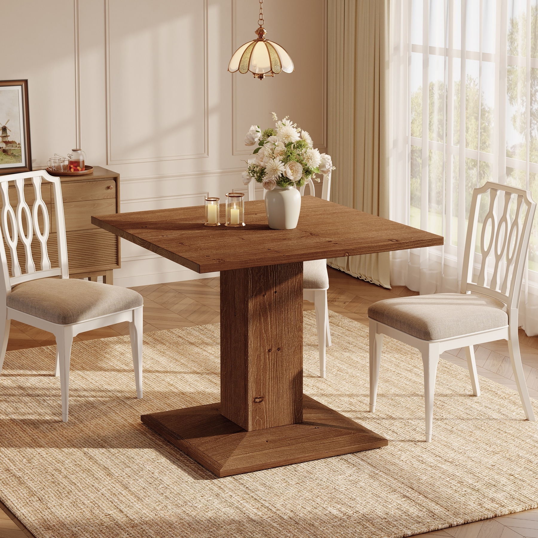 31.5-Inch Rustic Square Dining Table, Solid Wood Small Kitchen Table